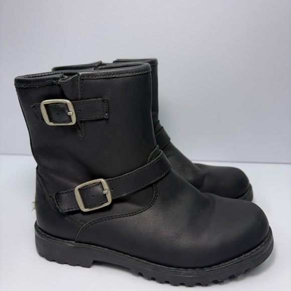 UGG Shoes - UGG Black Leather Engineer Moto Boots Youth 1 Women 3 Buckle Zip